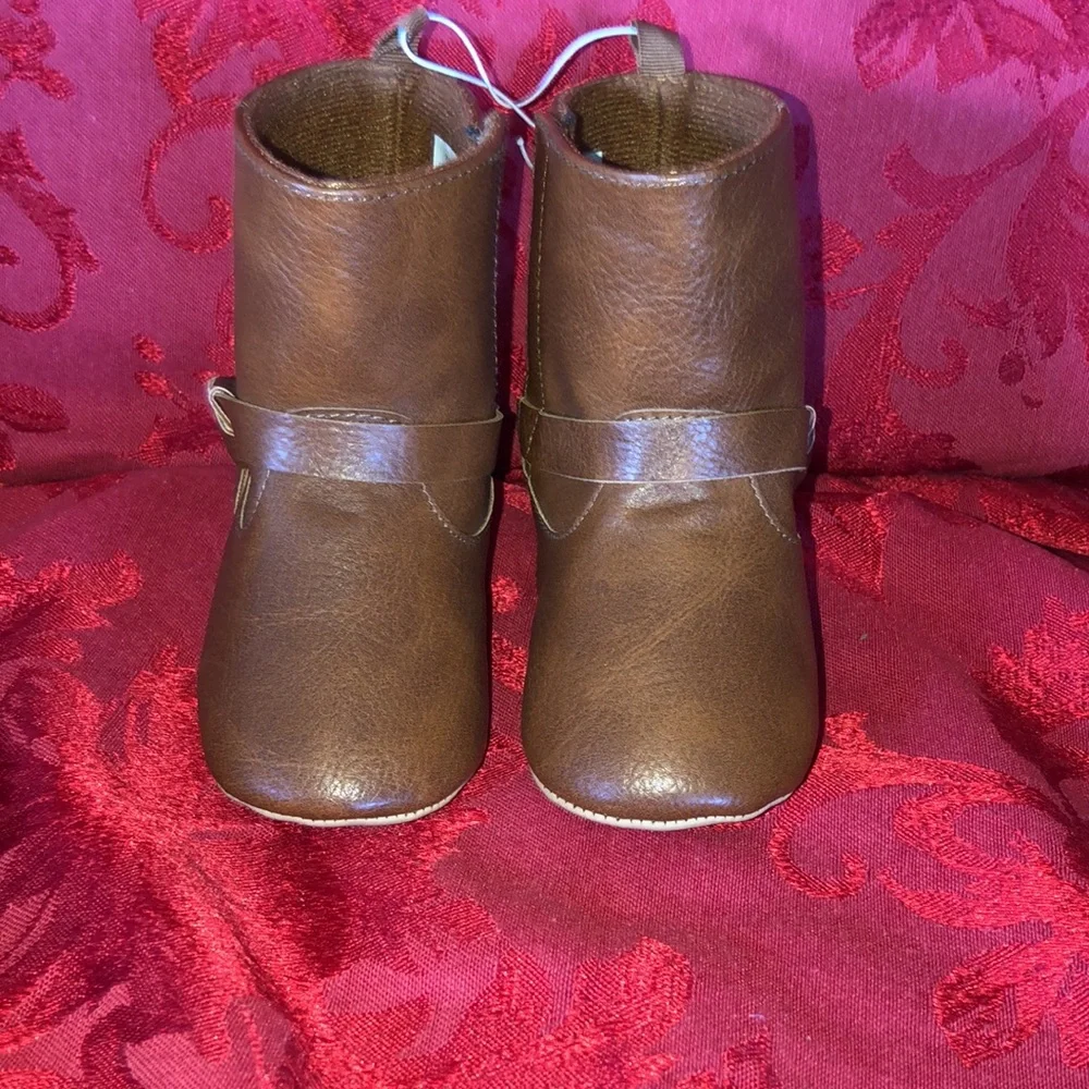 Brown Velcro Faux Leather tall boots for baby
